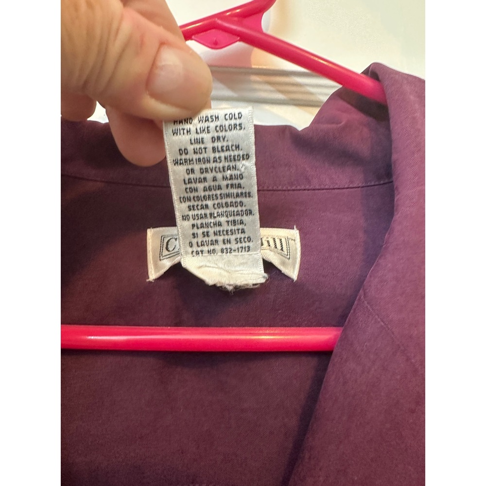 Christie & Jill Womens Plum Purple 100% Silk Button Down Blouse Shirt Large - Picture 4 of 7